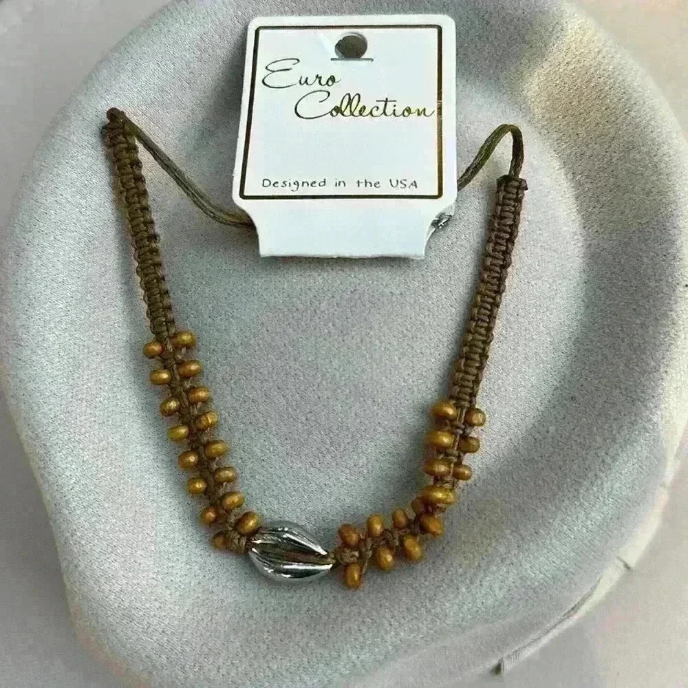 BOHO Brown Silver Shell Adjustable Necklace